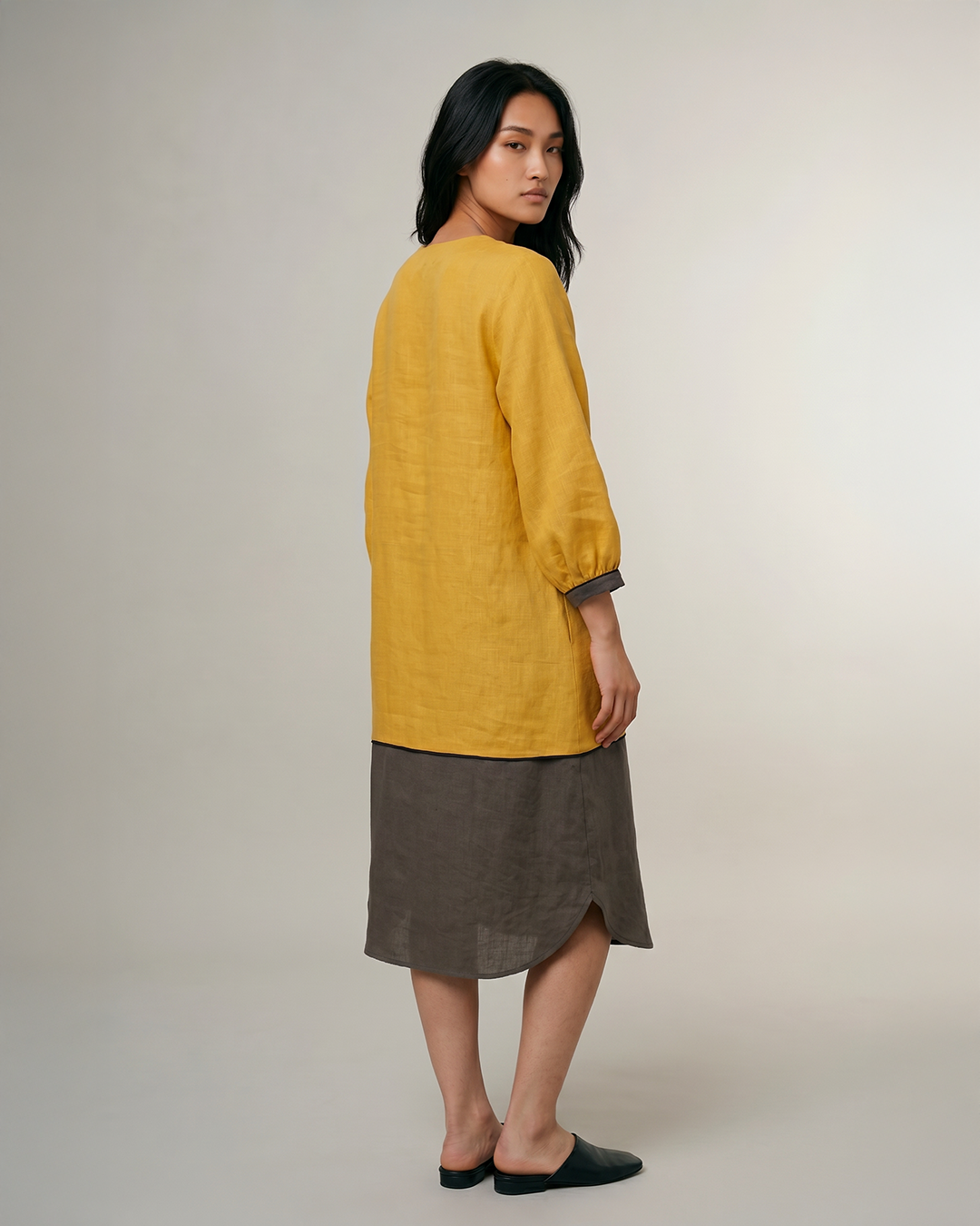 Industale-Driftblock Linen Dress - Mustard Yellow-4