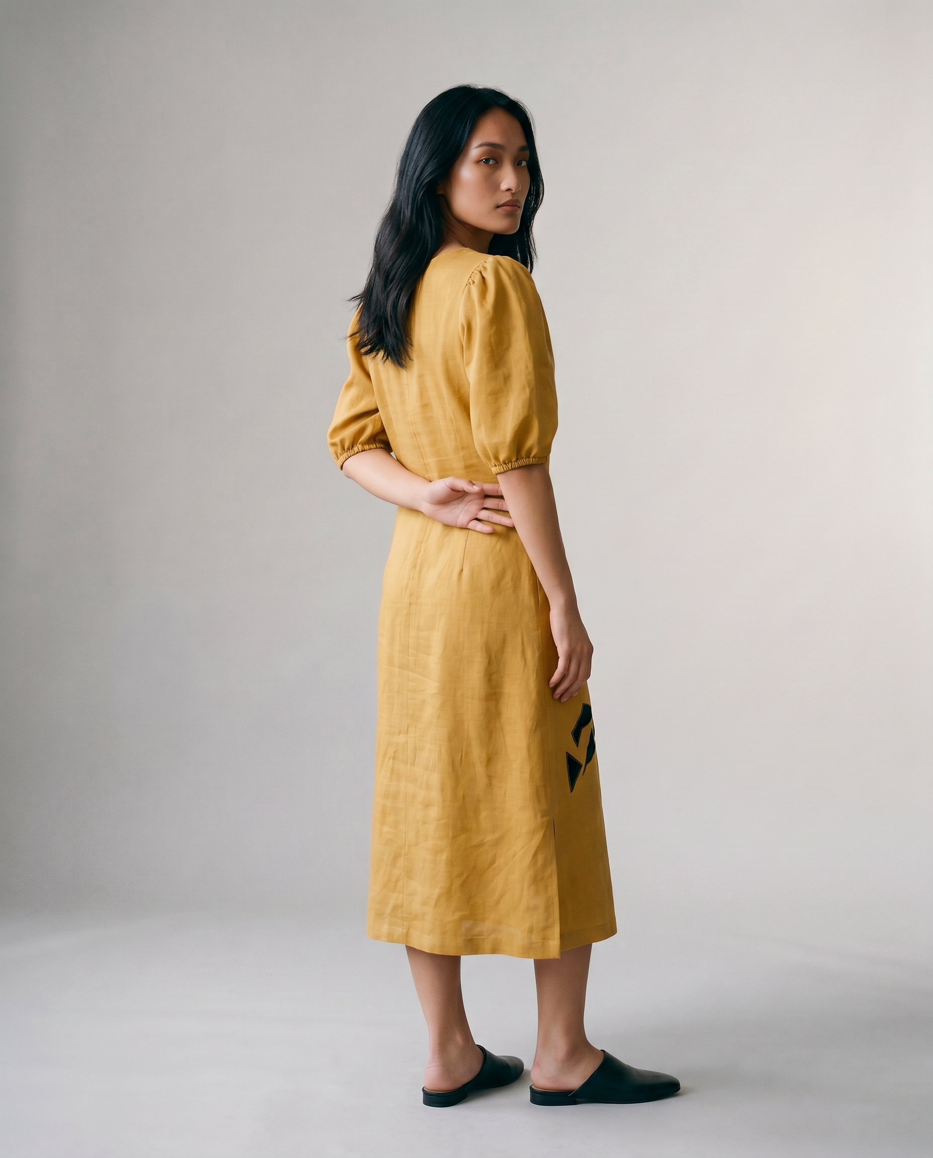 Industale-Finch Linen Dress - Mustard Yellow-2