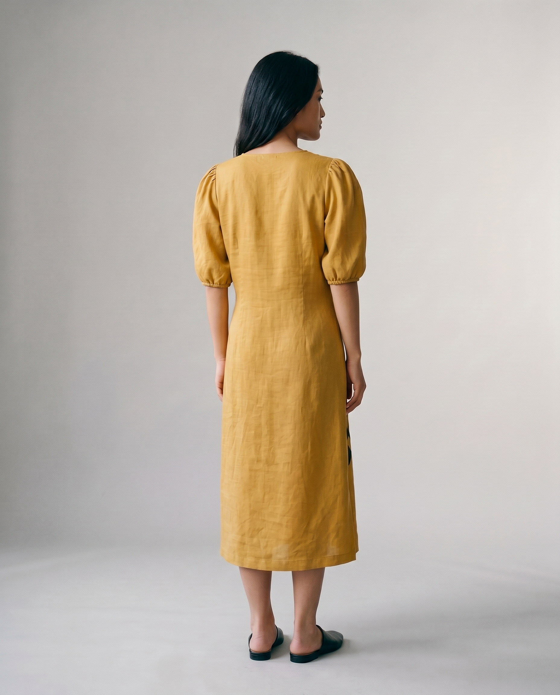 Industale-Finch Linen Dress - Mustard Yellow-3