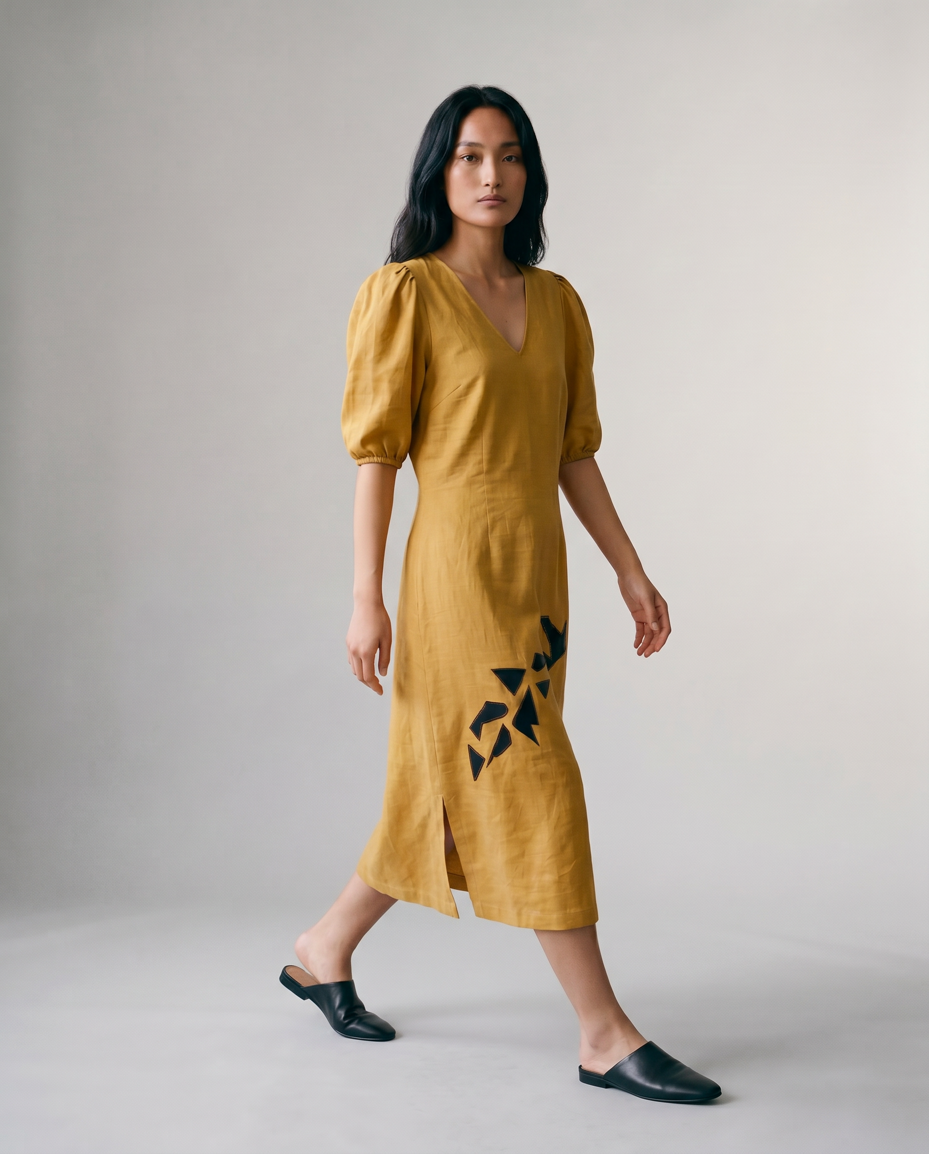 Industale-Finch Linen Dress - Mustard Yellow-4