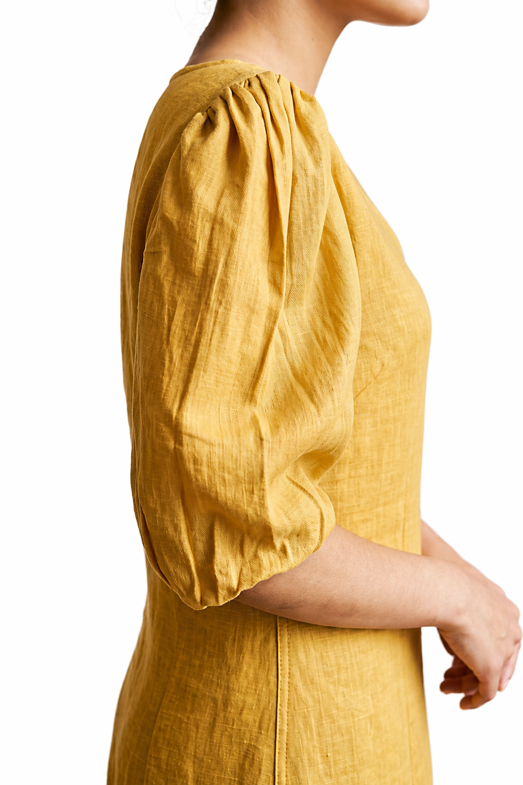 Industale-Finch Linen Dress - Mustard Yellow-7
