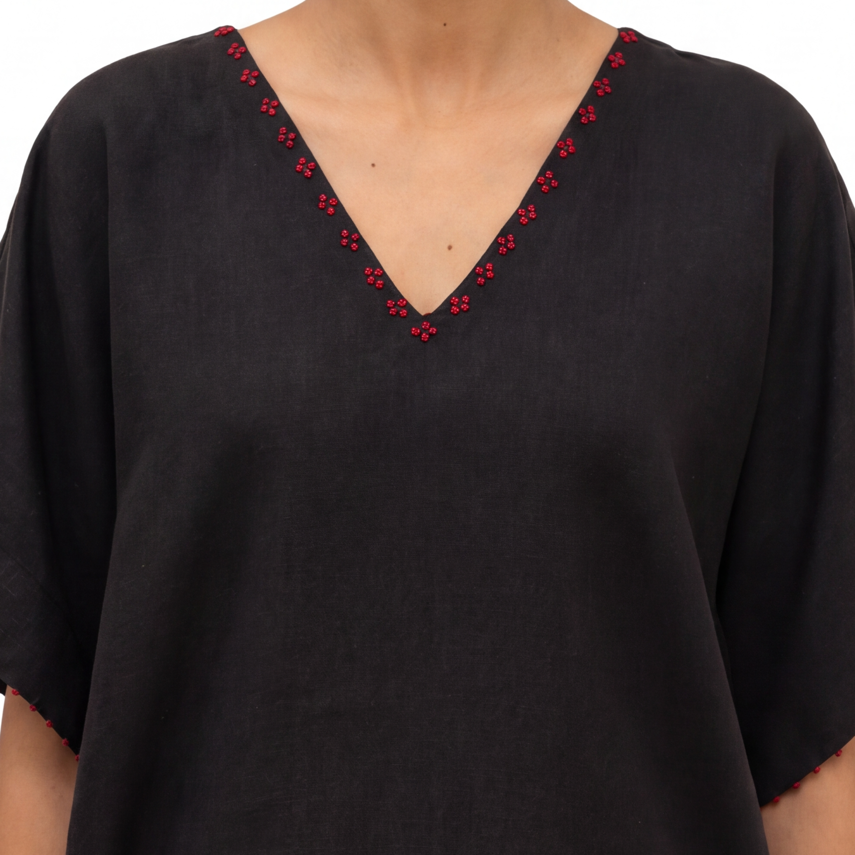 Industale-Flora Kaftan Linen Dress - Black-2