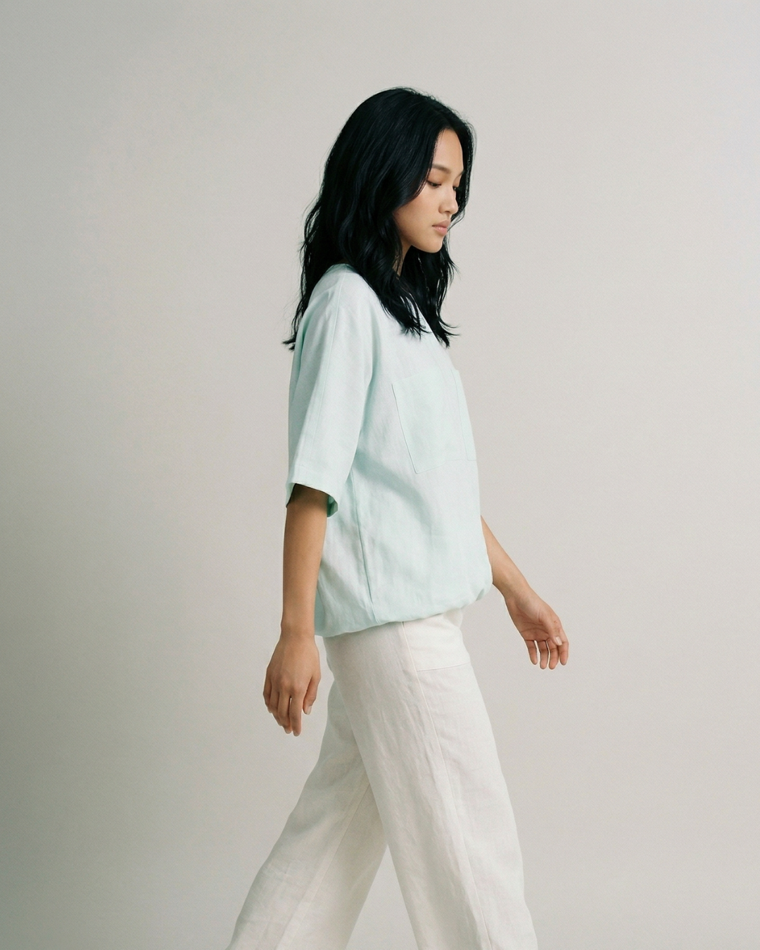 Industale-Fluid Linen Top - Mint Blue-3