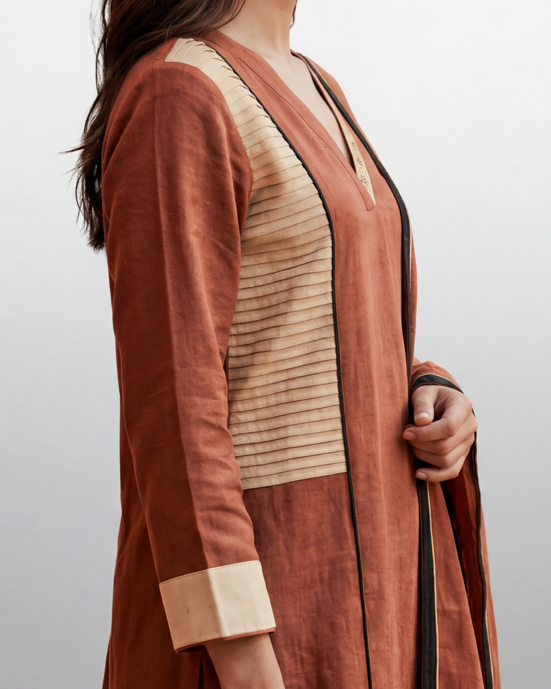 Industale-Lava Linen Kurta Set - Terracotta Red-3