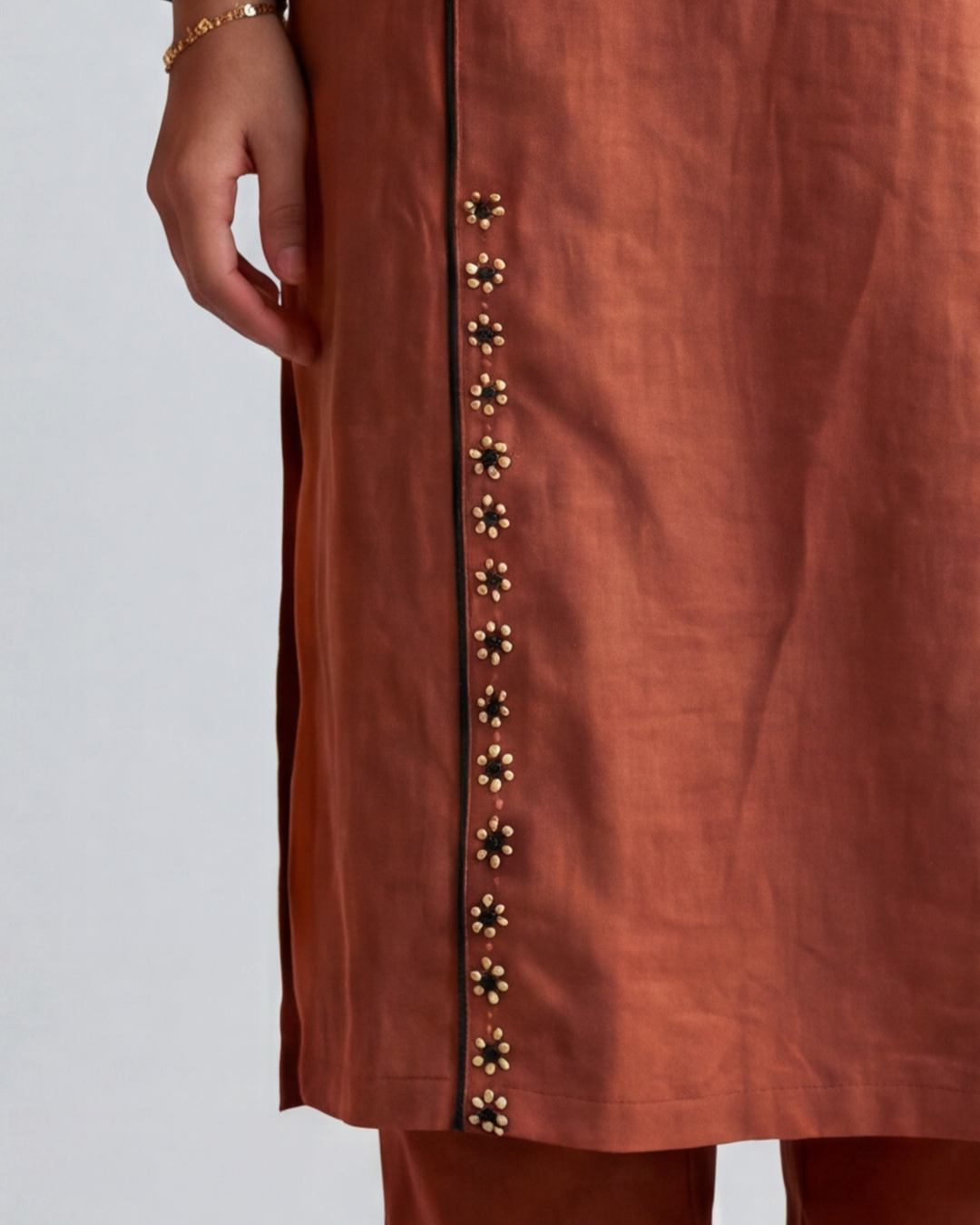 Industale-Lava Linen Kurta Set - Terracotta Red-4