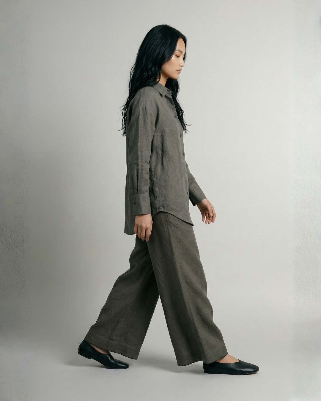 Industale-Solid Linen Coord Set - Smoke Grey-3
