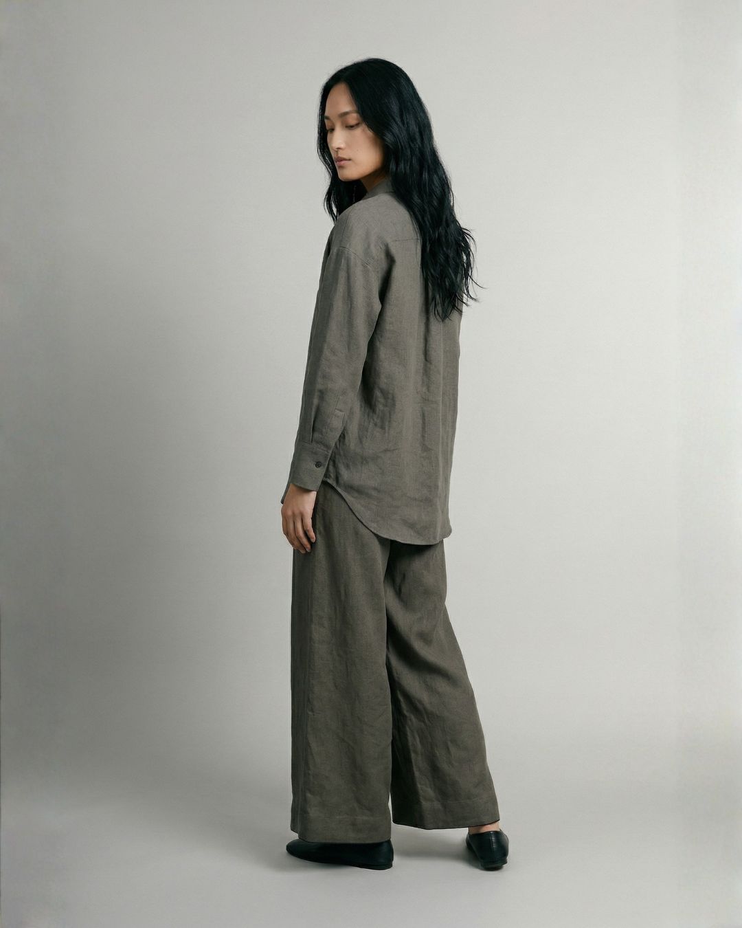 Industale-Solid Linen Coord Set - Smoke Grey-4
