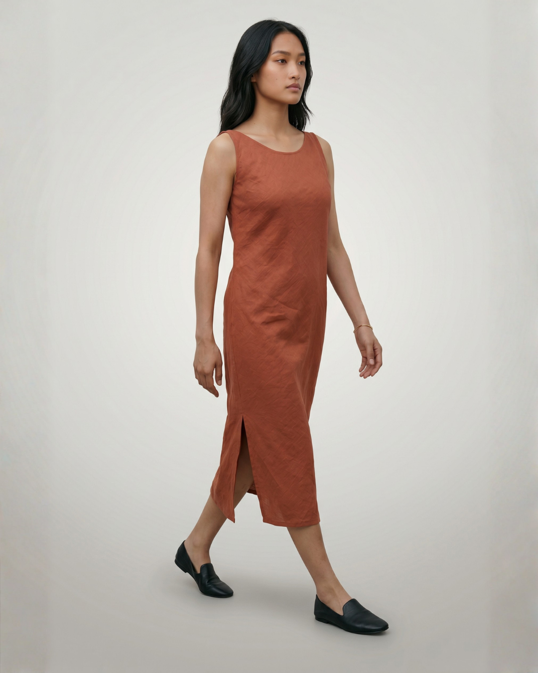 terracotta linen dress Sara 100% Linen Dress