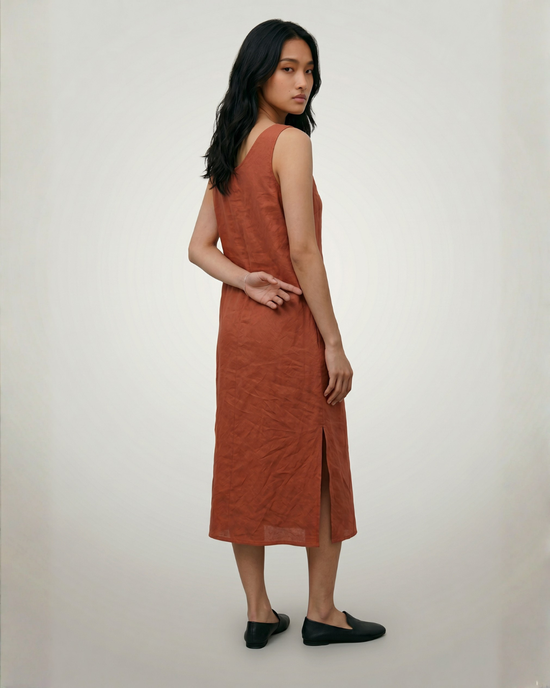 linen terracotta dress Sara 100% Linen Dress