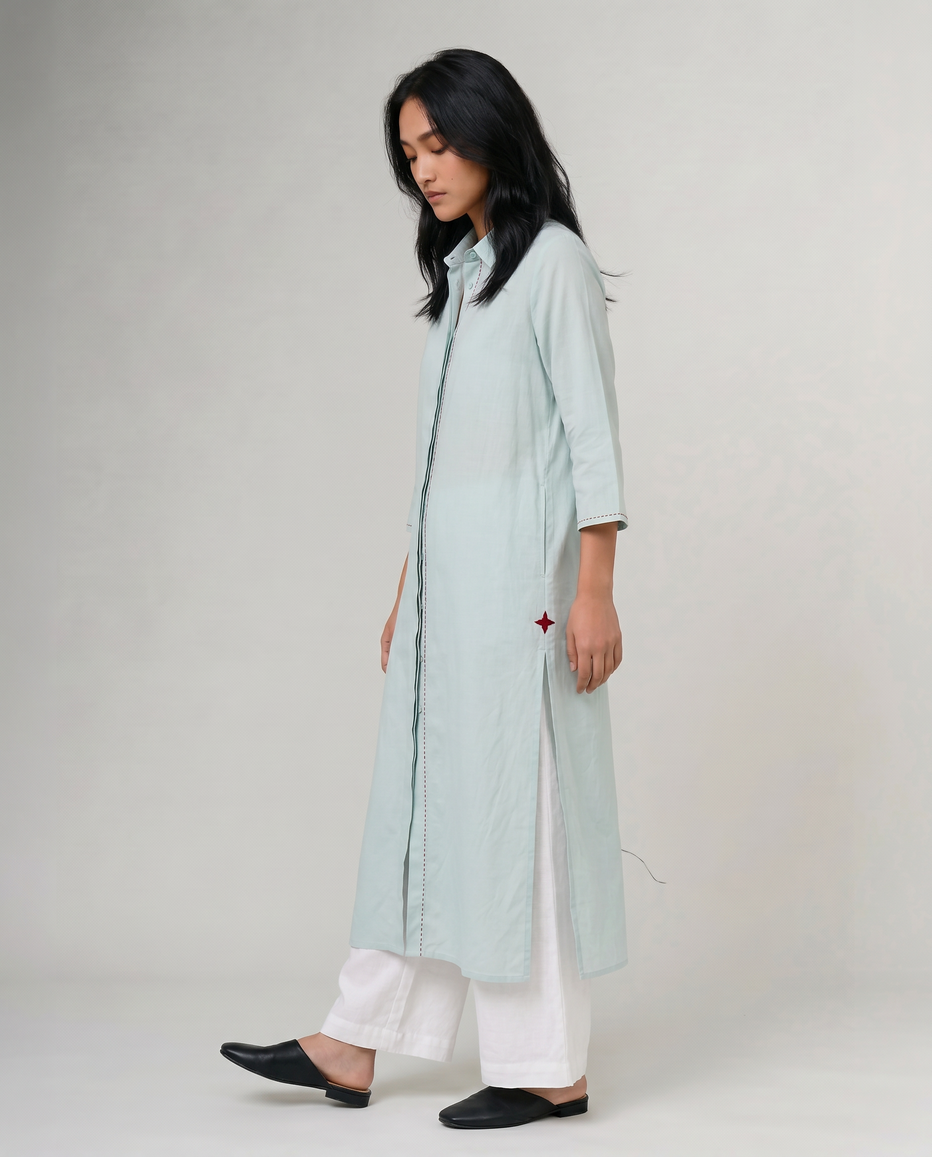  Industale Aqua Linen Kurta Set - Mint Blue 1