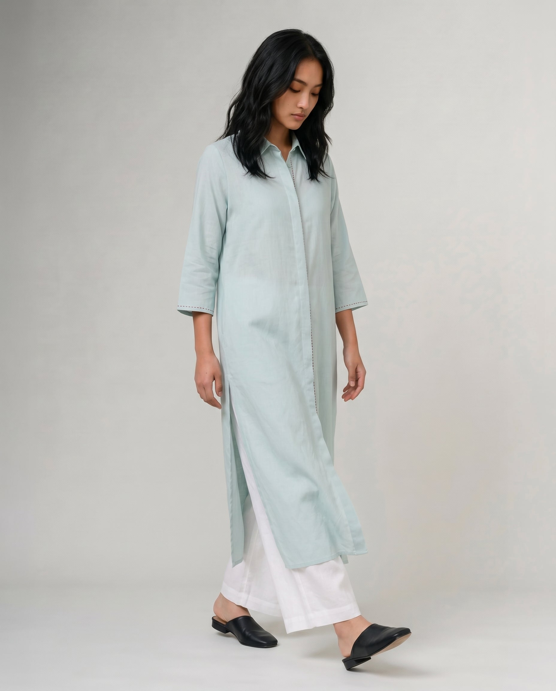  Industale Aqua Linen Kurta Set - Mint Blue 4
