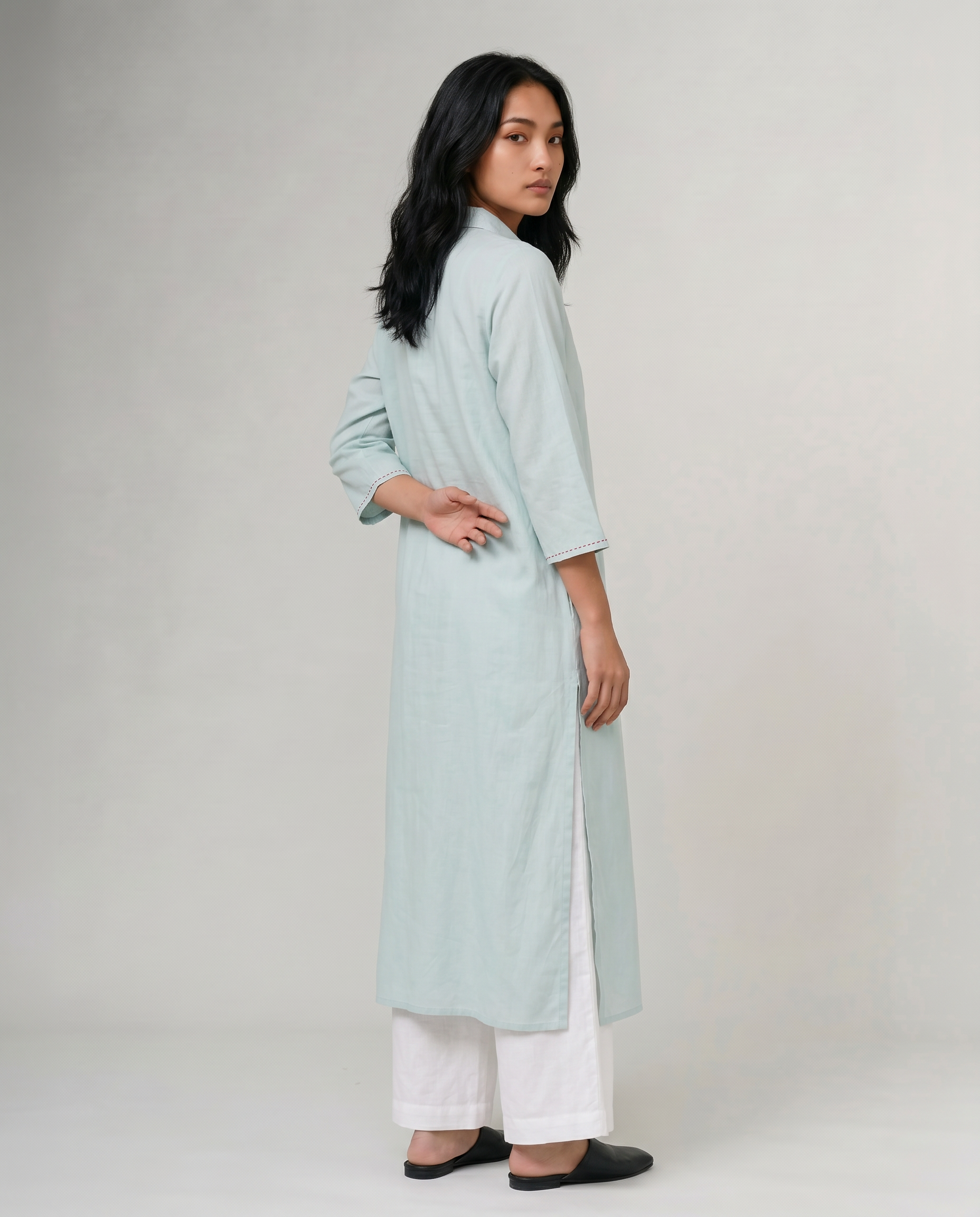 Industale Aqua Linen Kurta Set - Mint Blue 5