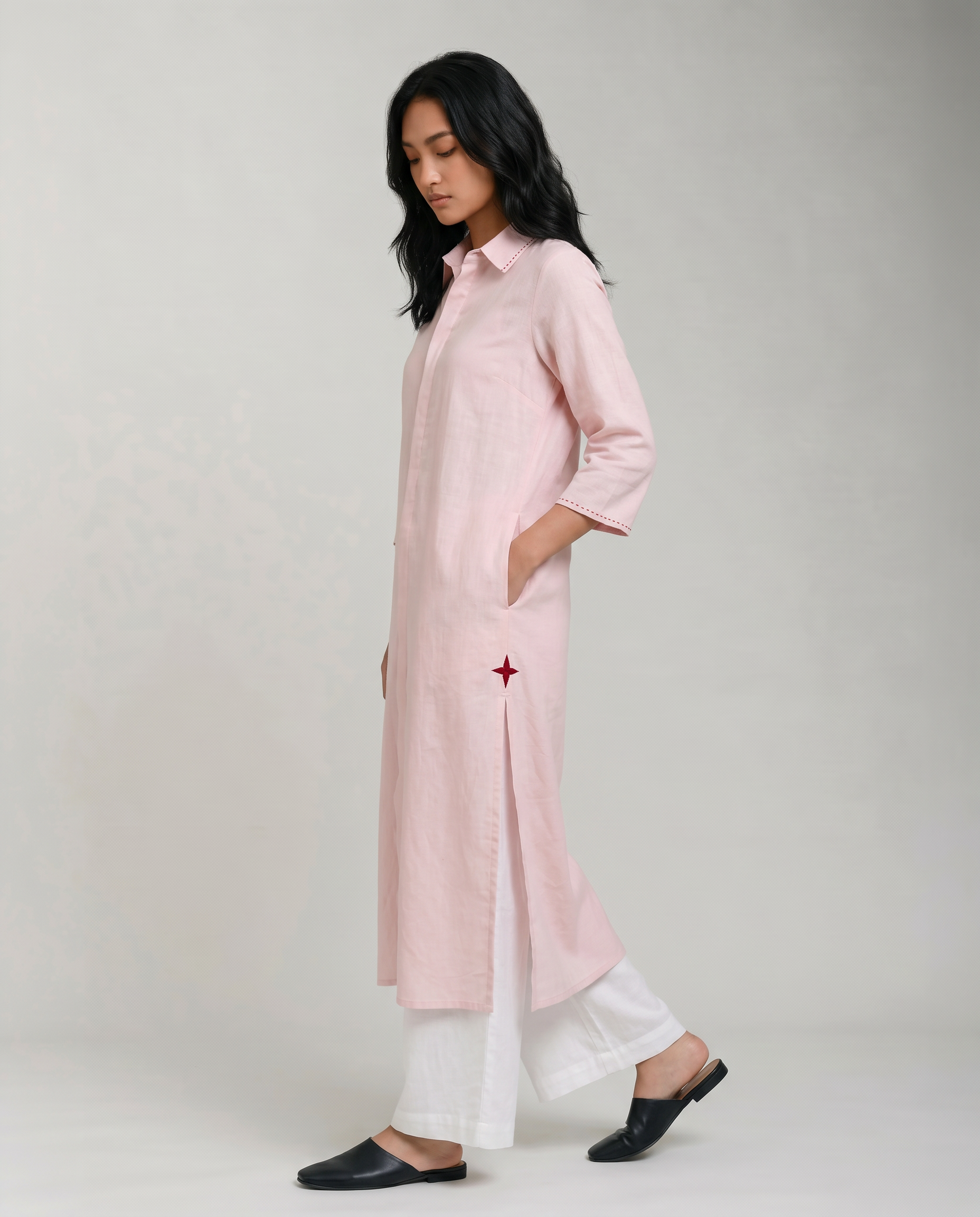 Industale Blush Linen Kurta - Baby Pink 3