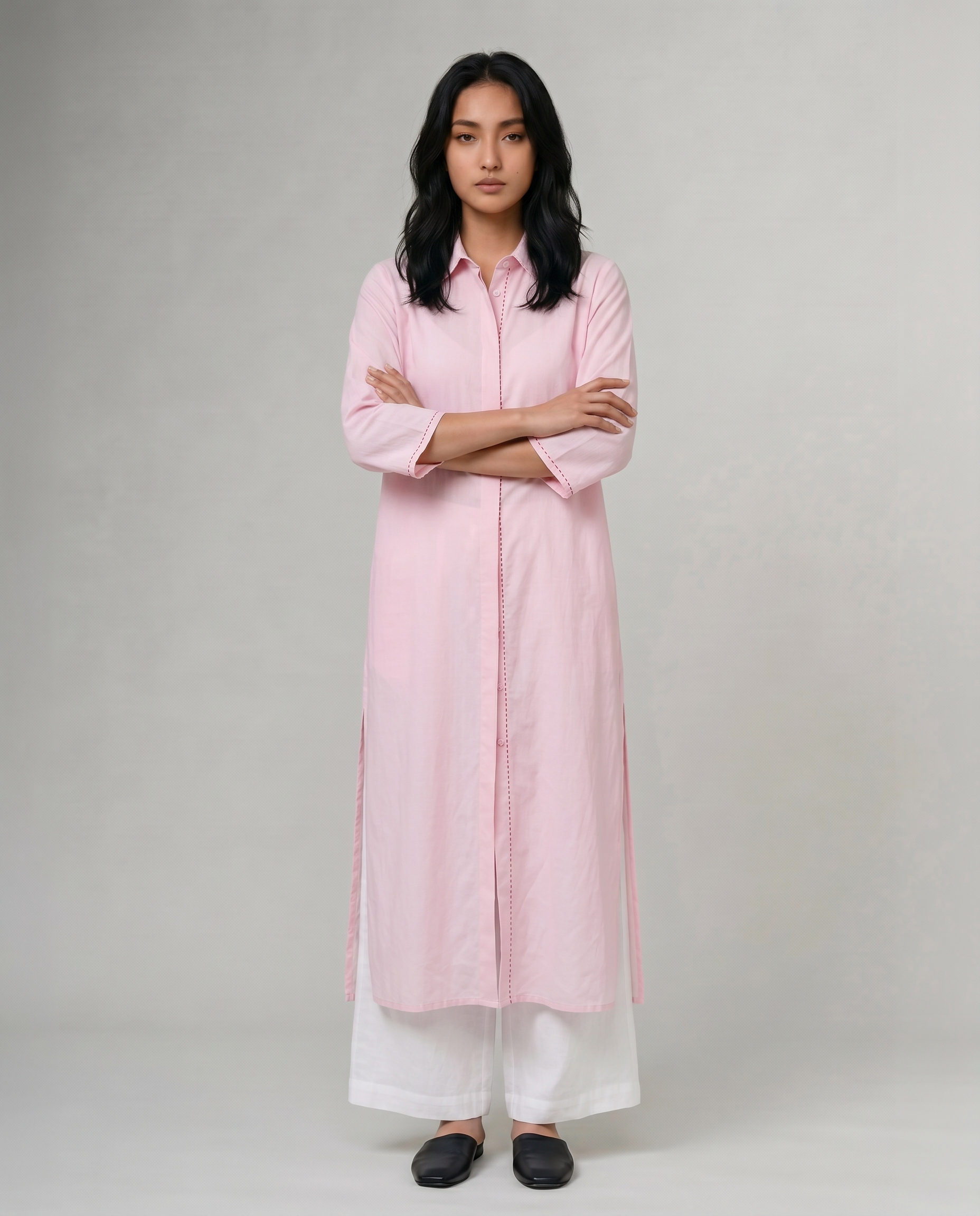 Industale Blush Linen Kurta Set - Baby Pink 3
