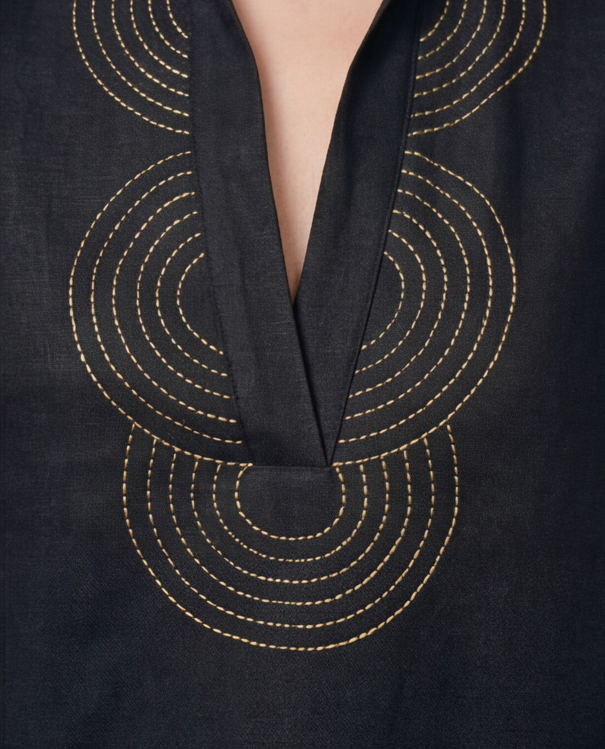  Industale Charcoal Gold Linen Dress - Black 2