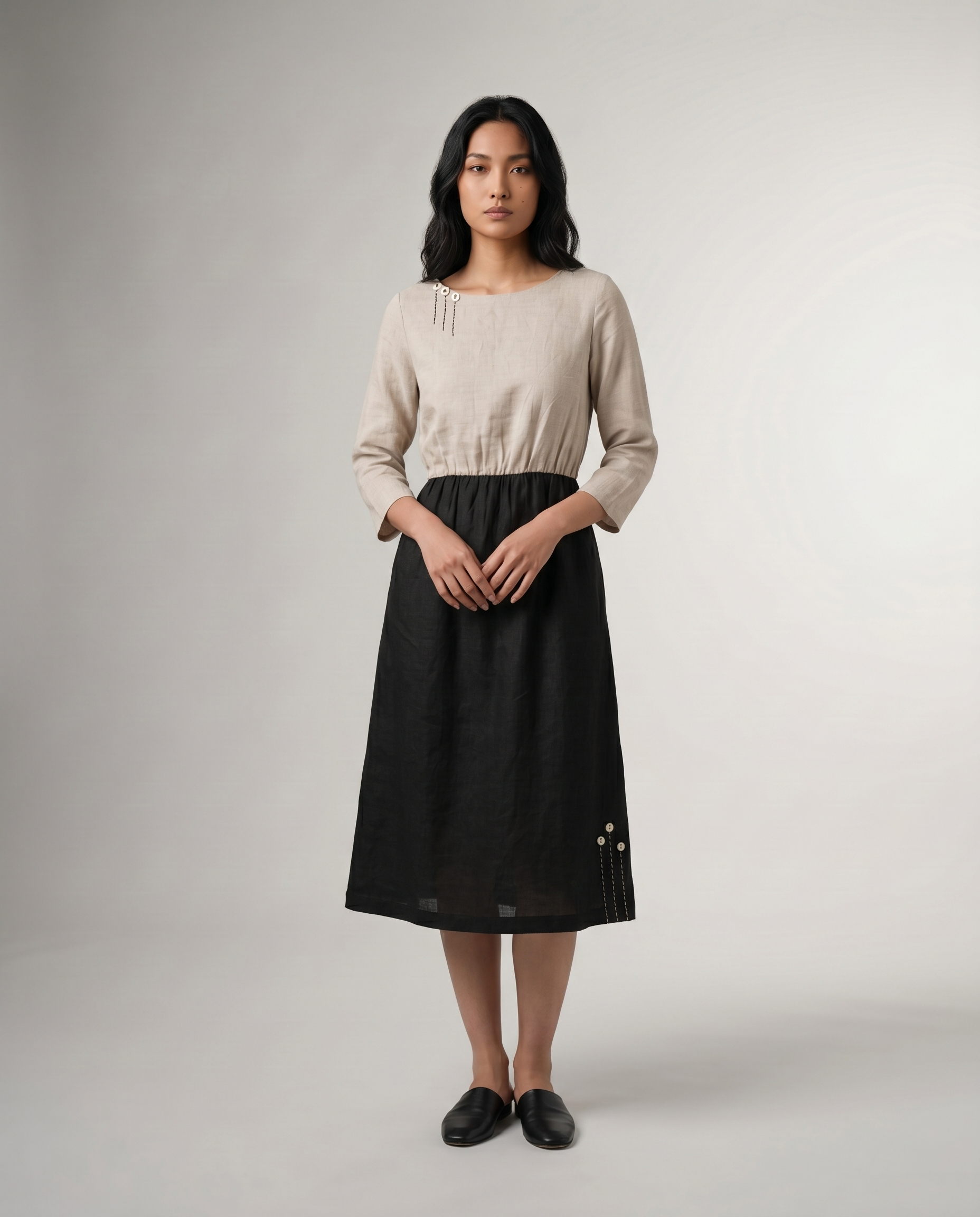  Industale Desert Linen Dress - Beige & Black 5