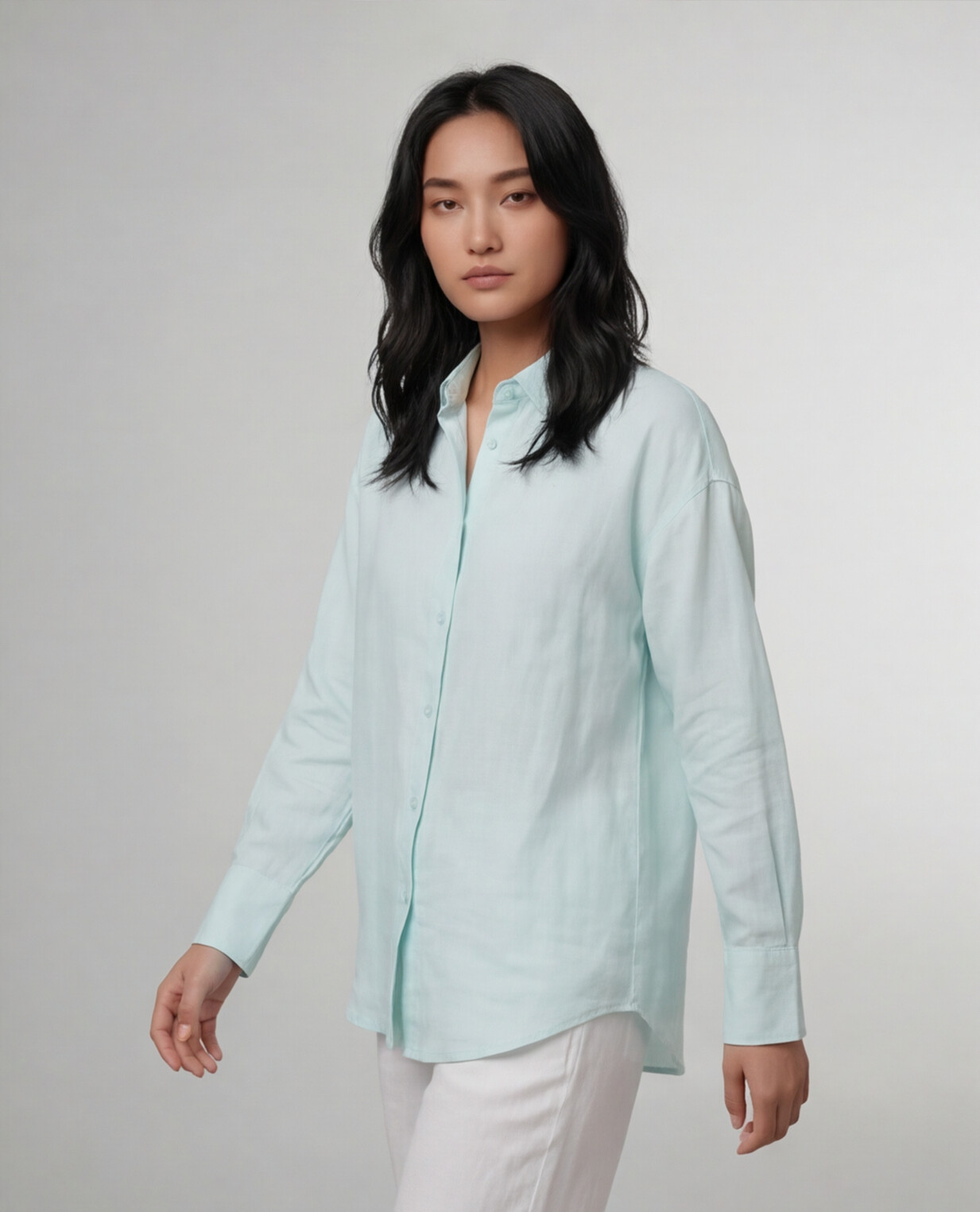 Industale Solid Linen Shirt - Mint Blue 2