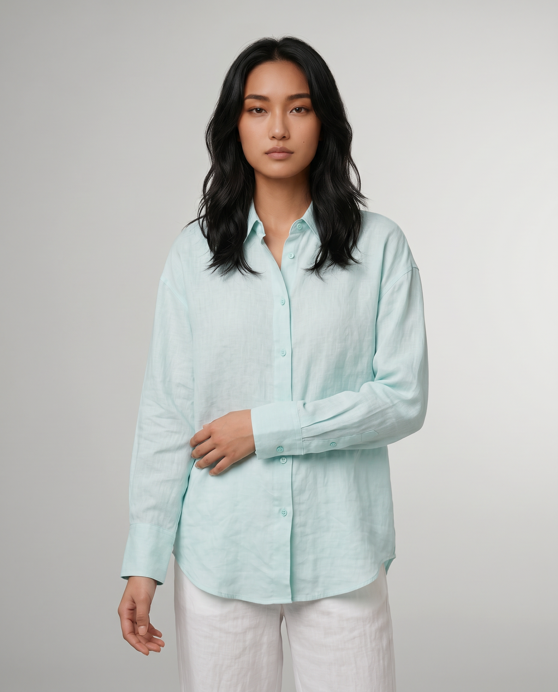 Industale Solid Linen Shirt - Mint Blue 3