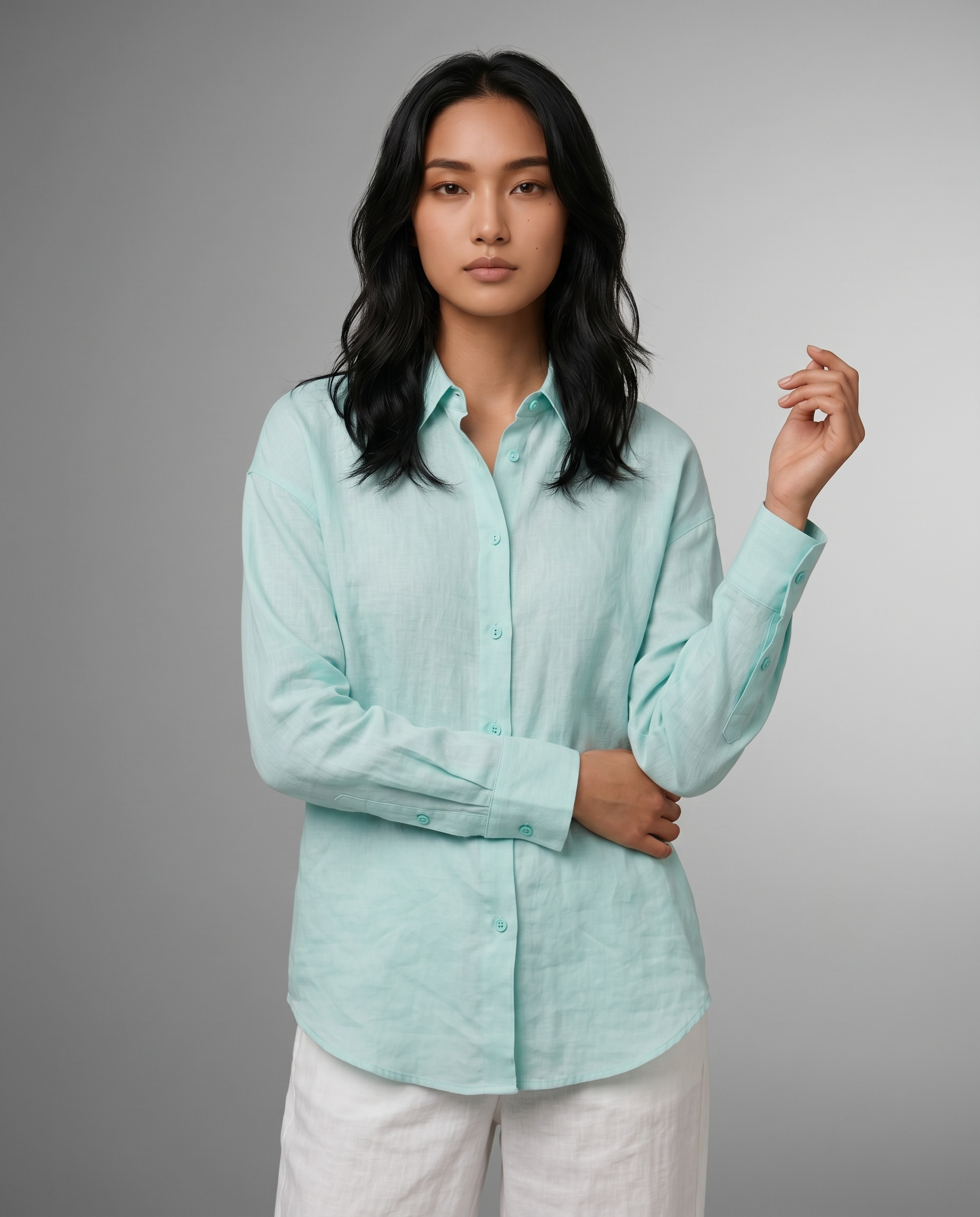 Industale Solid Linen Shirt - Mint Blue 4