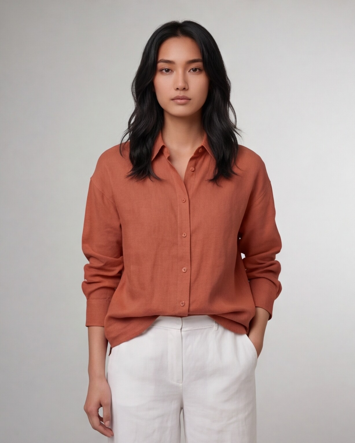 Industale Solid Linen Shirt - Terracotta Red 1