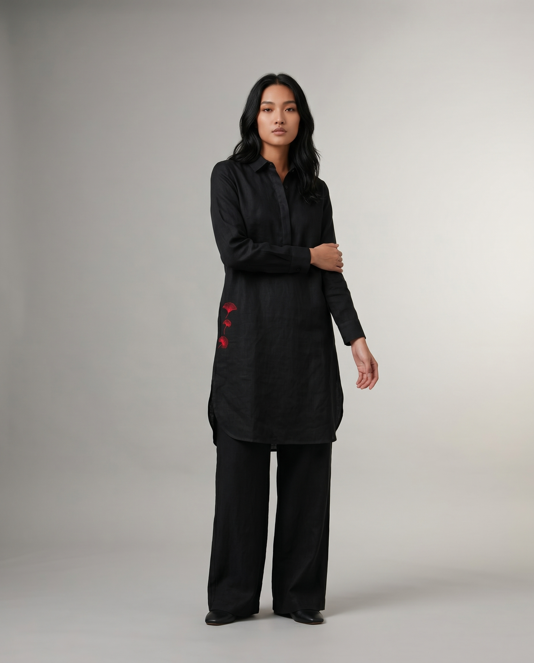  Insdustale Charcoal Linen Kurta - Black 5