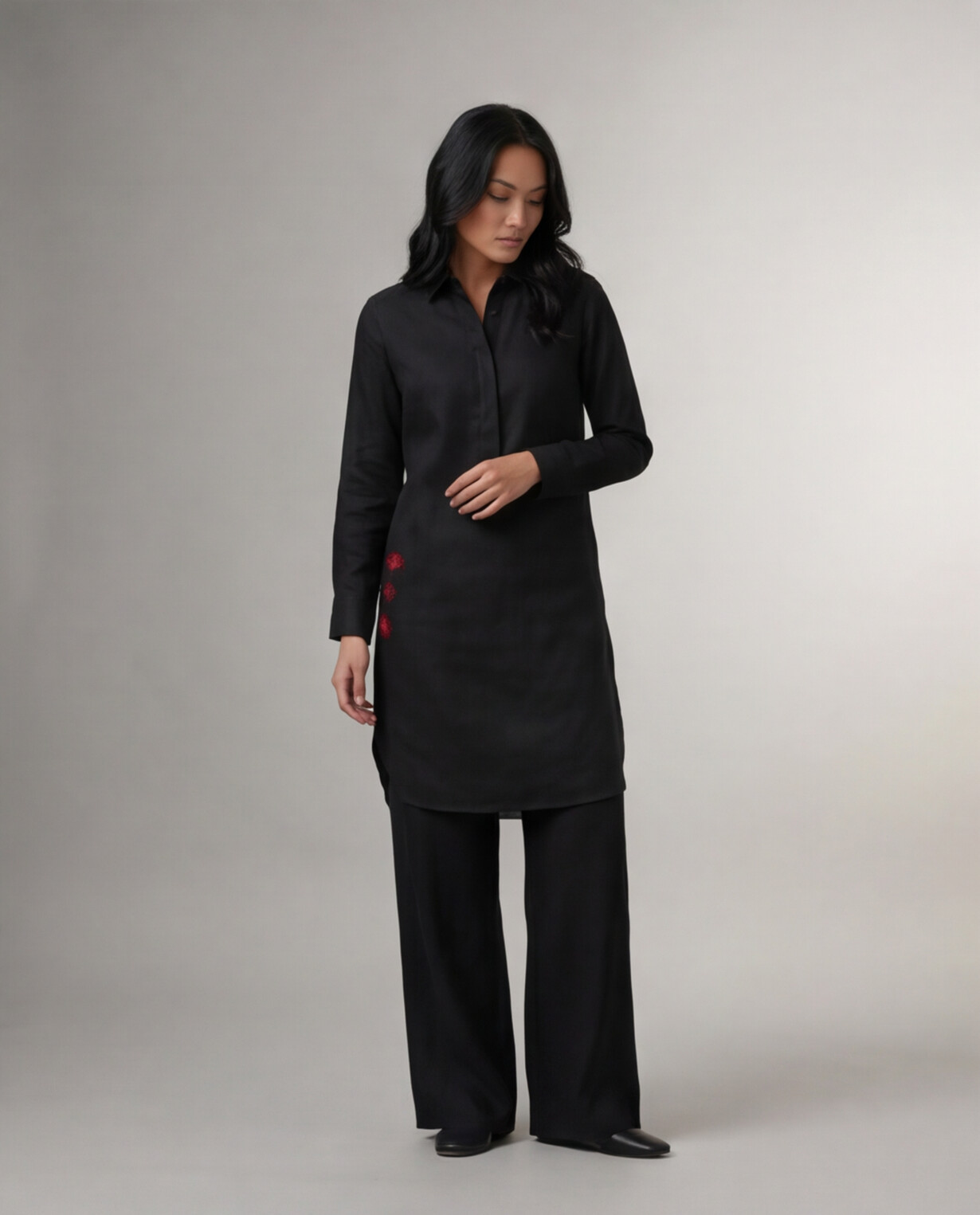 Insdustale Charcoal Linen Kurta - Black 6