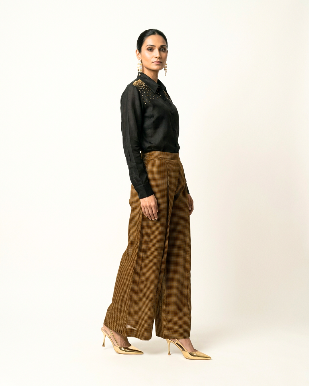 Laakh Chanderi Coord Set - Charcoal & Gold