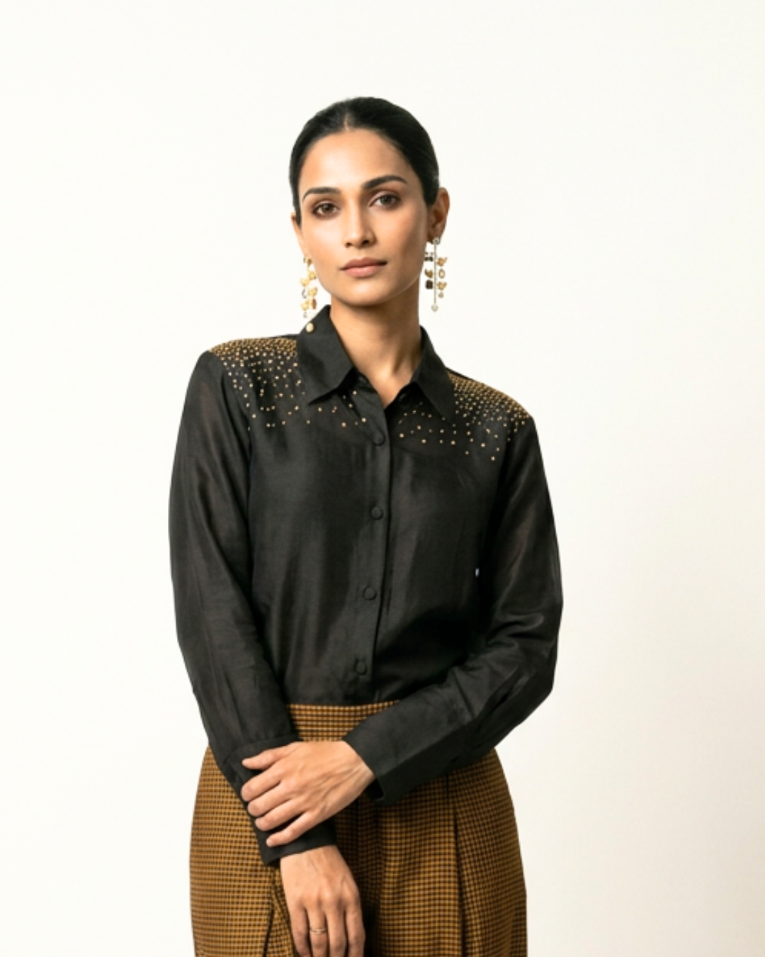 Laakh Chanderi Shirt - Charcoal