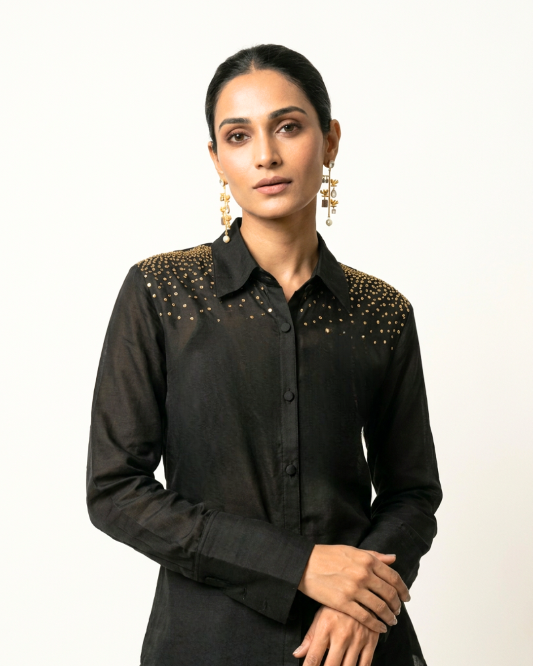 Laakh Chanderi Shirt - Charcoal