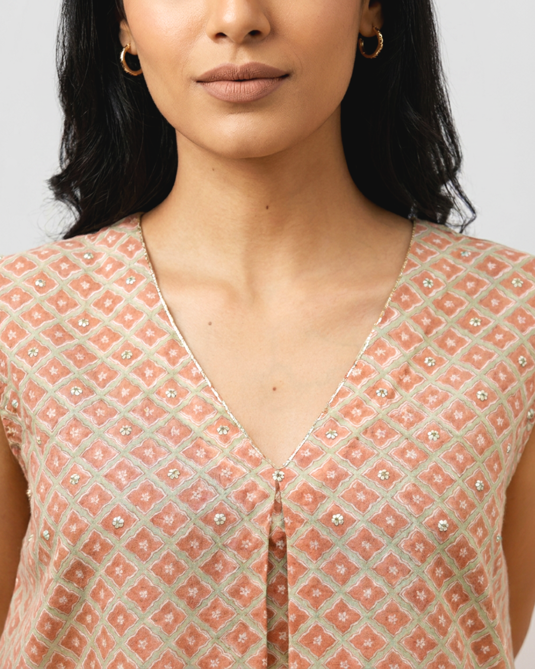 Meha Mul Dress - Brown & Sea Green