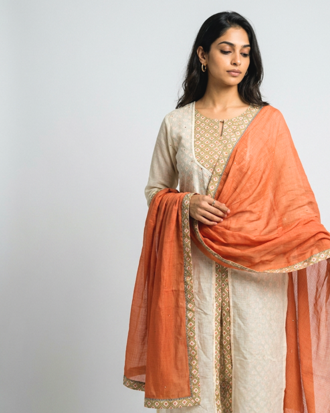 Peehu Mul Doria Kurta Set- Ivory