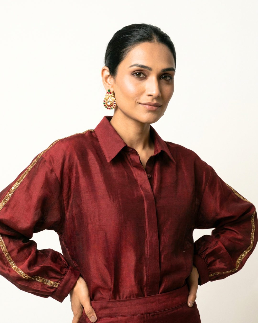 Peher Chanderi Shirt - Maroon