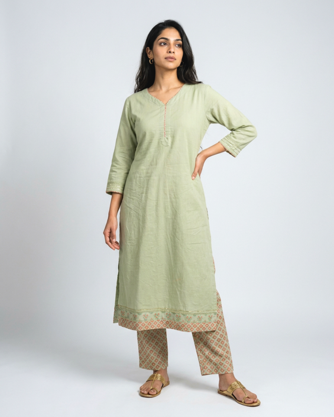 Ragini Mul Kurta Set - Sea Green