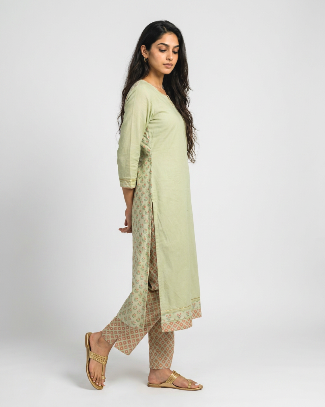 Ragini Mul Kurta Set - Sea Green