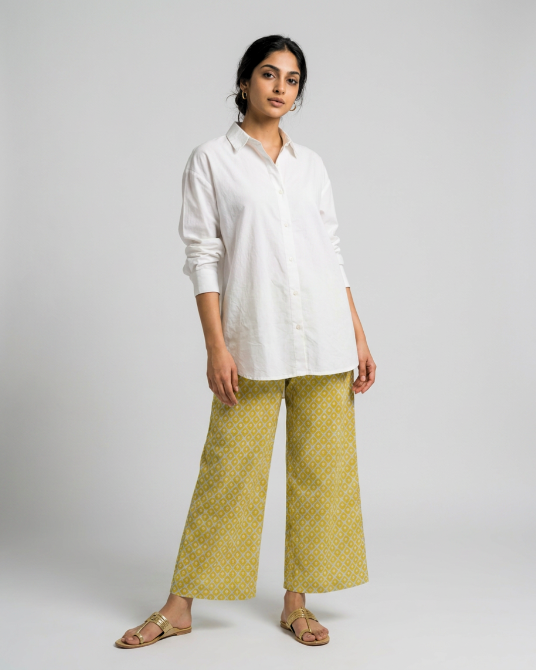 Rahi Mul Coord Set - White, Yellow & Blue
