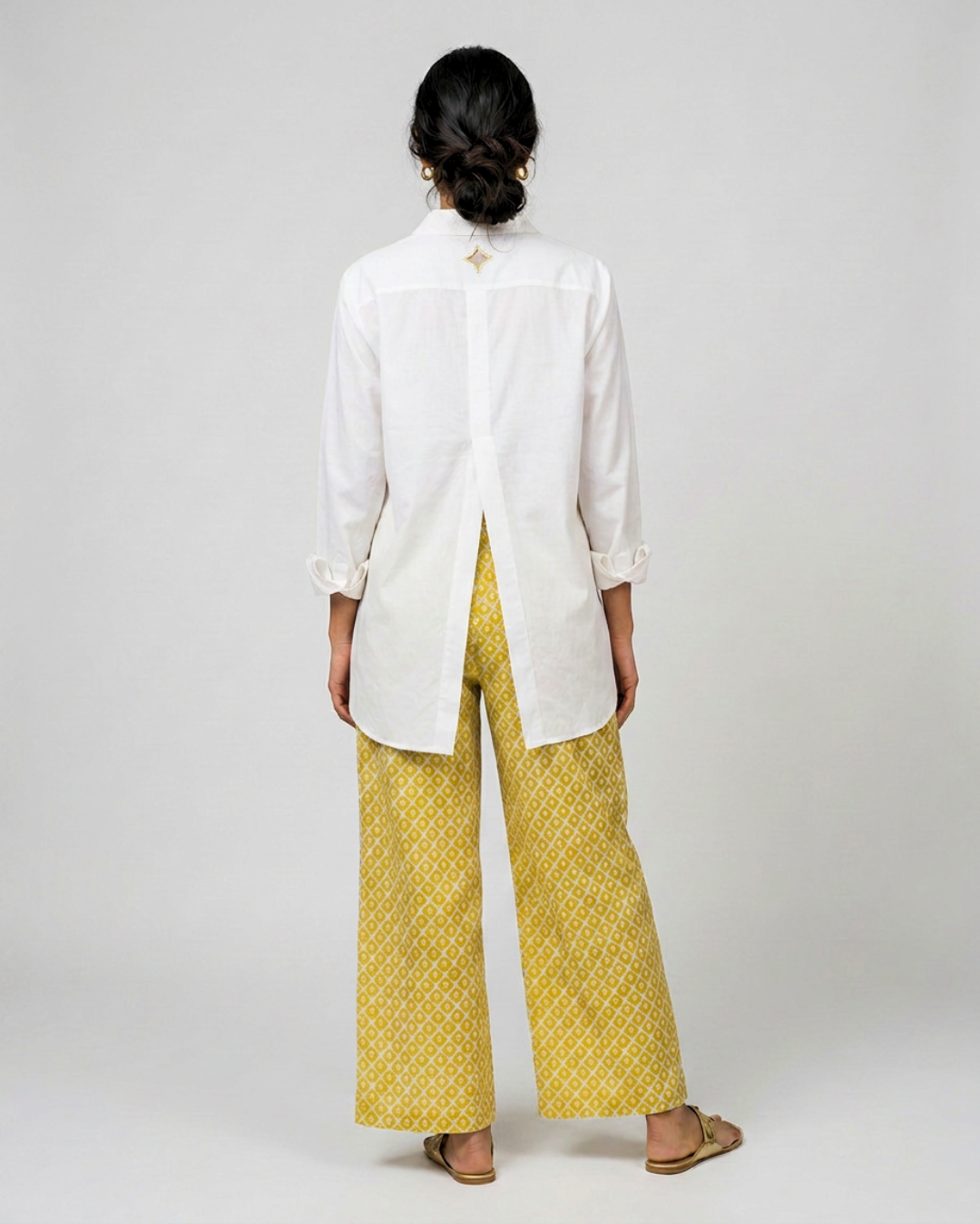 Rahi Mul Coord Set - White, Yellow & Blue