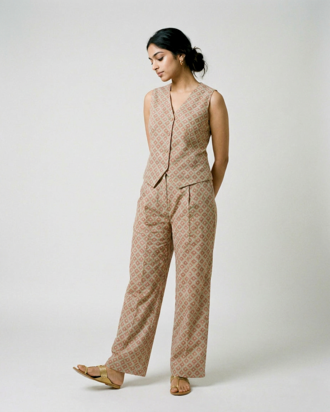 Rawani Mul Coord Set - Brown & Sea Green