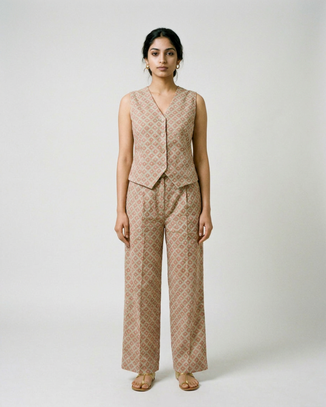 Rawani Mul Coord Set - Brown & Sea Green