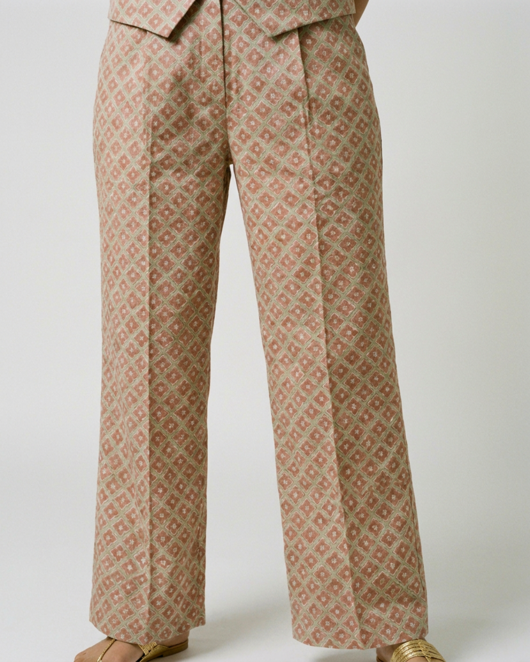 Rawani Mul Pants - Brown & Sea Green