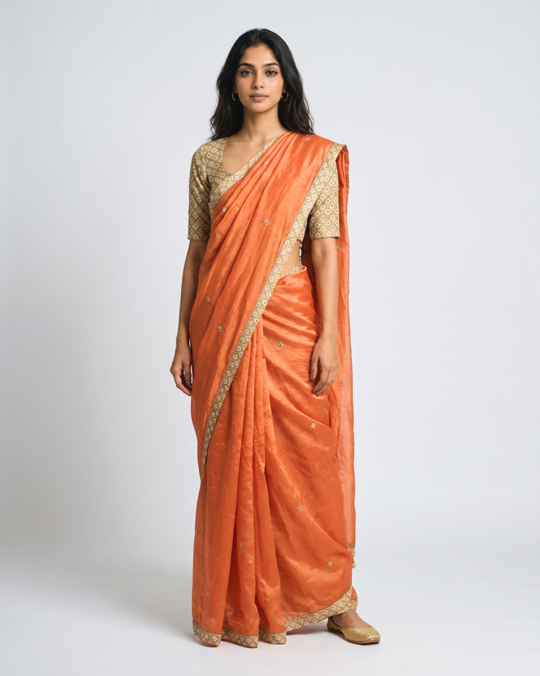 Rooh Chanderi Saree - Rust Orange