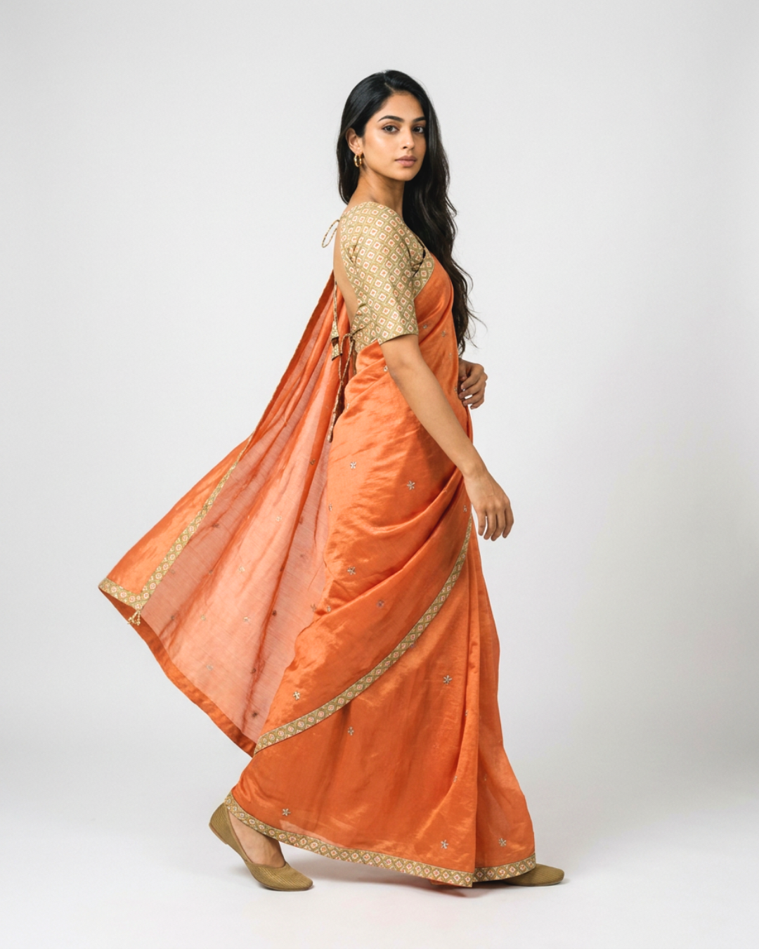 Rooh Chanderi Saree - Rust Orange