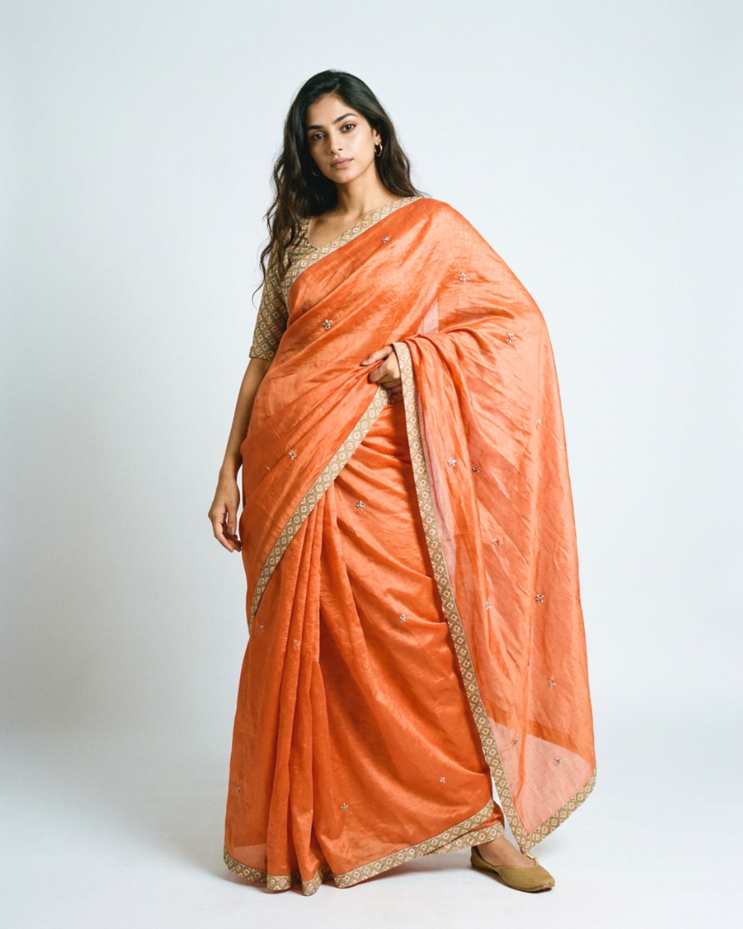Rooh Chanderi Saree - Rust Orange