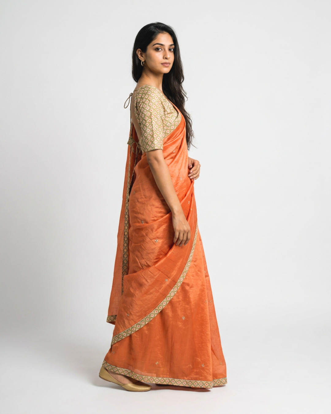 Rooh Chanderi Saree - Rust Orange