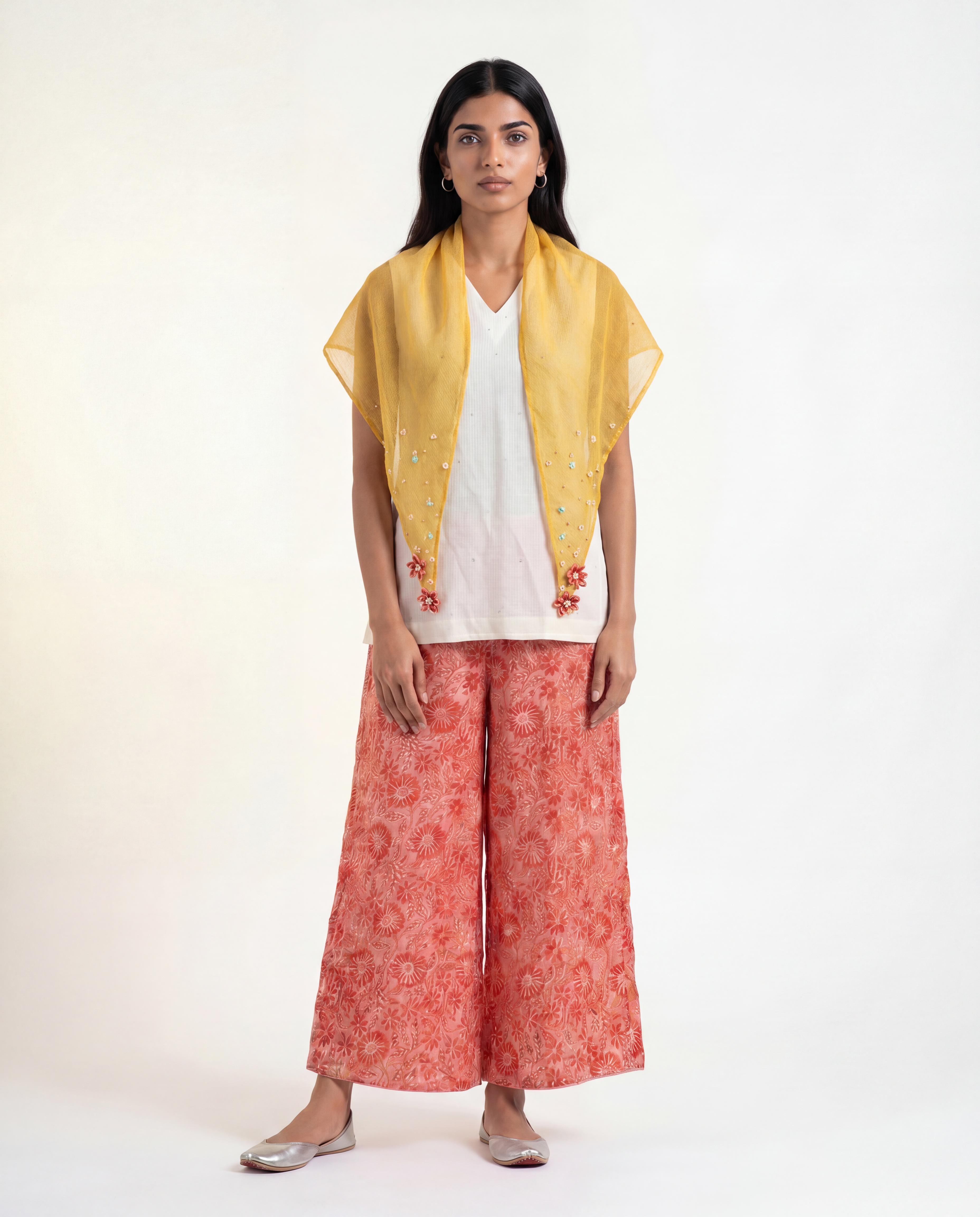Saba Coord Set - White & Salmon