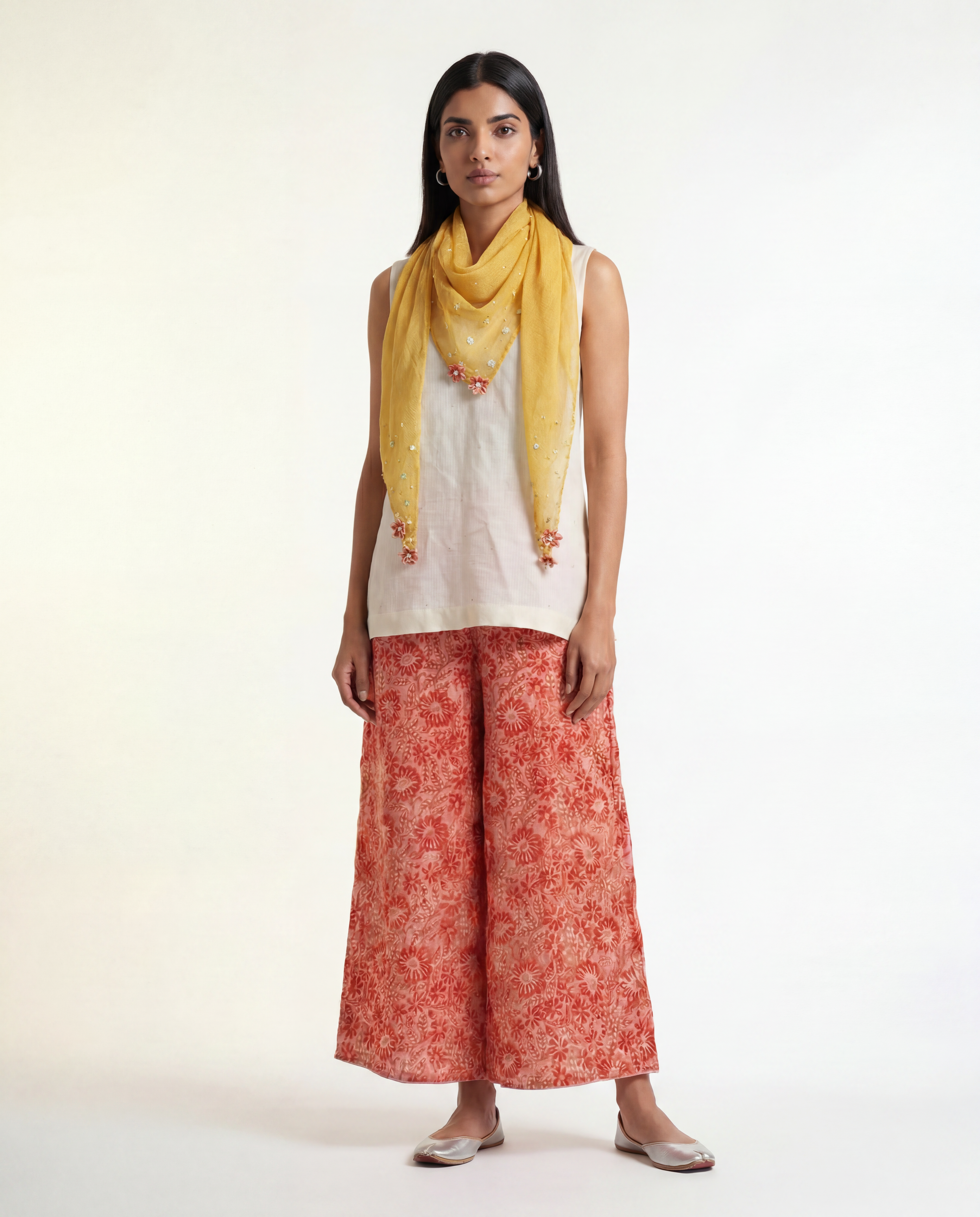 Saba Coord Set - White & Salmon