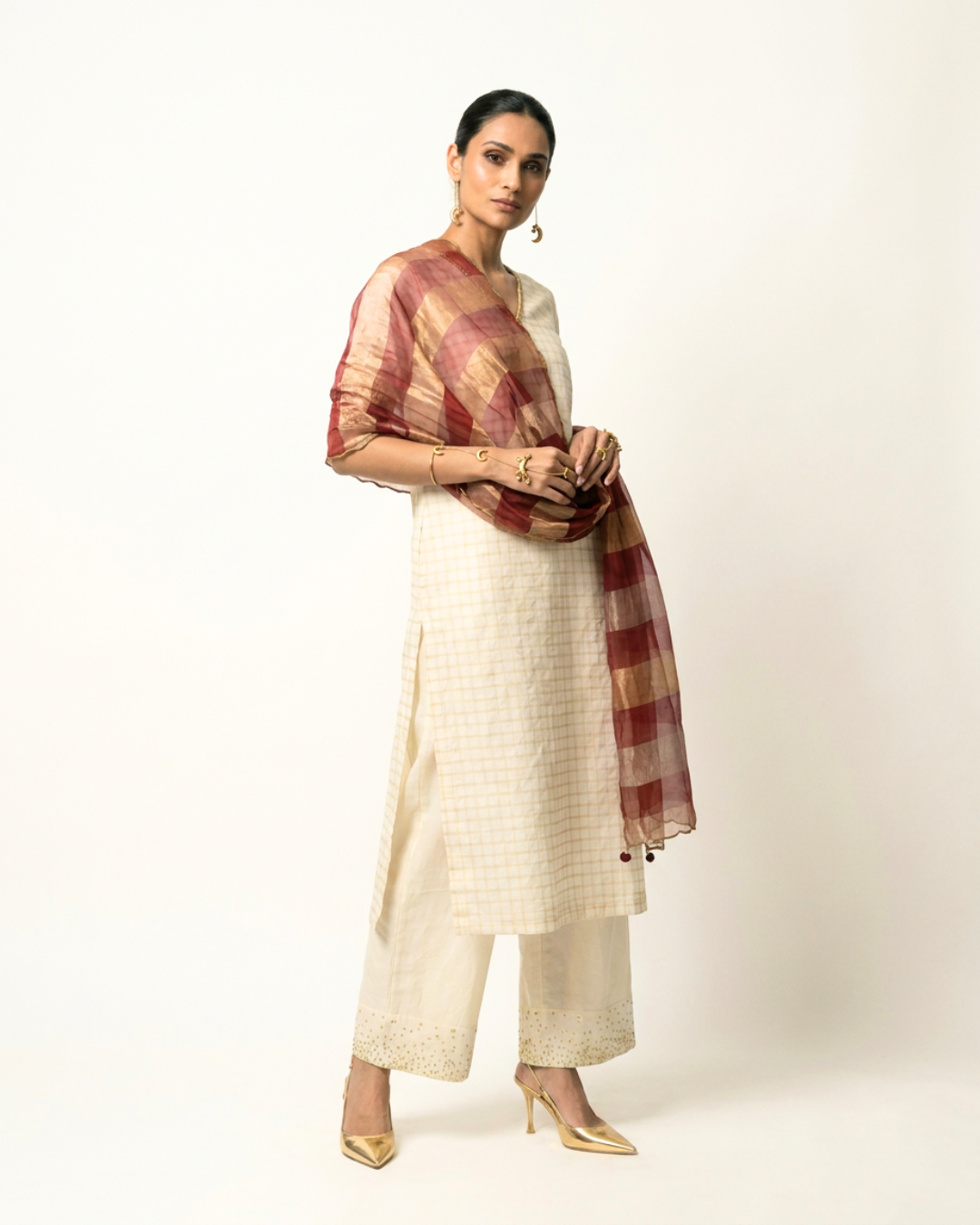 Sadhna Chanderi Kurta Set - Ivory