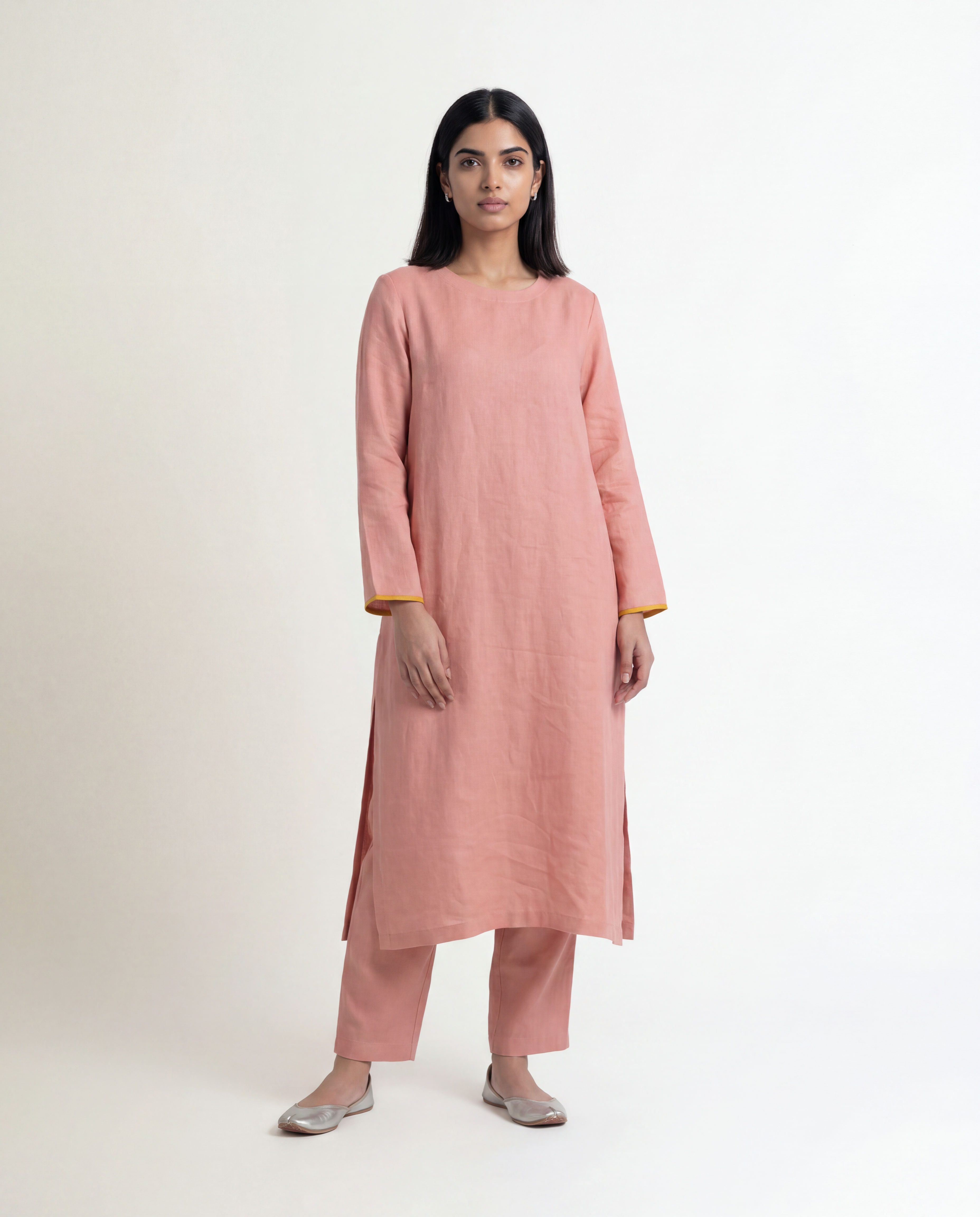 Salmon Linen Kurta - Pink