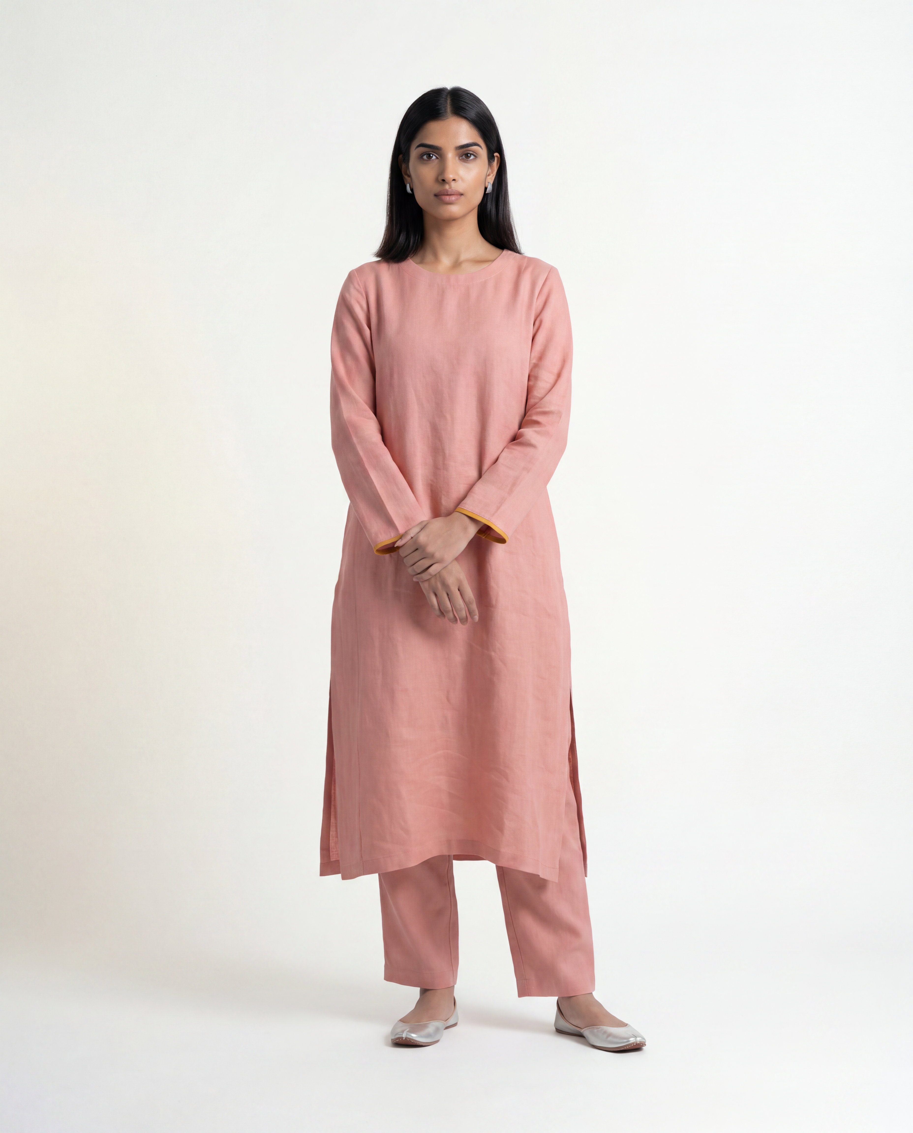 Salmon Linen Kurta - Pink