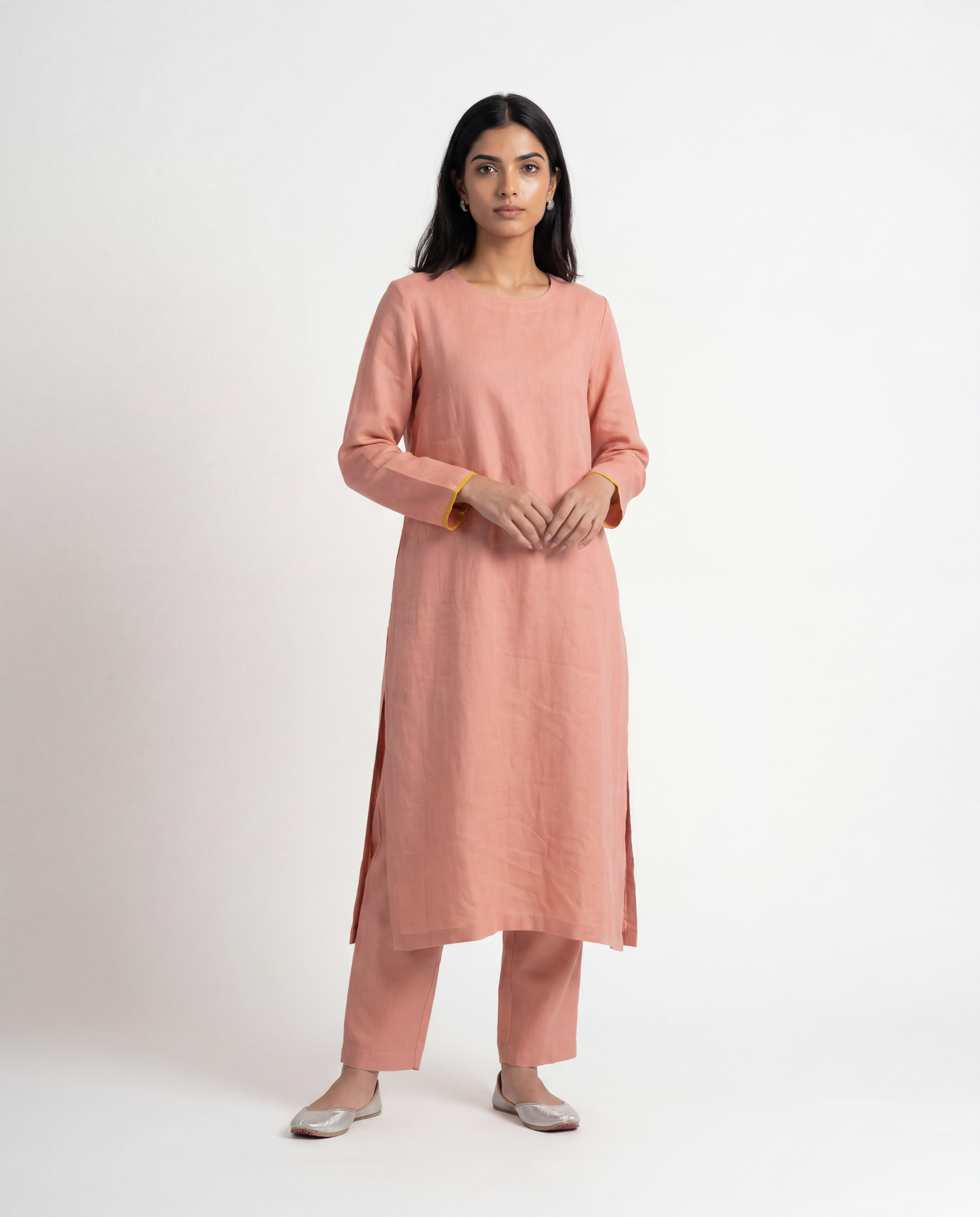 Salmon Linen Kurta - Pink