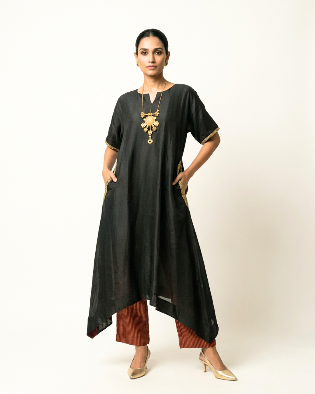 Syahi Chanderi Kurta - Charcoal